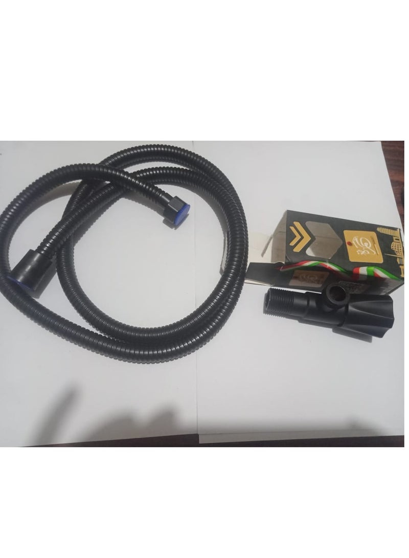 Black Stainless Steel Angle Valve with Black Shower Hose  - Image 1