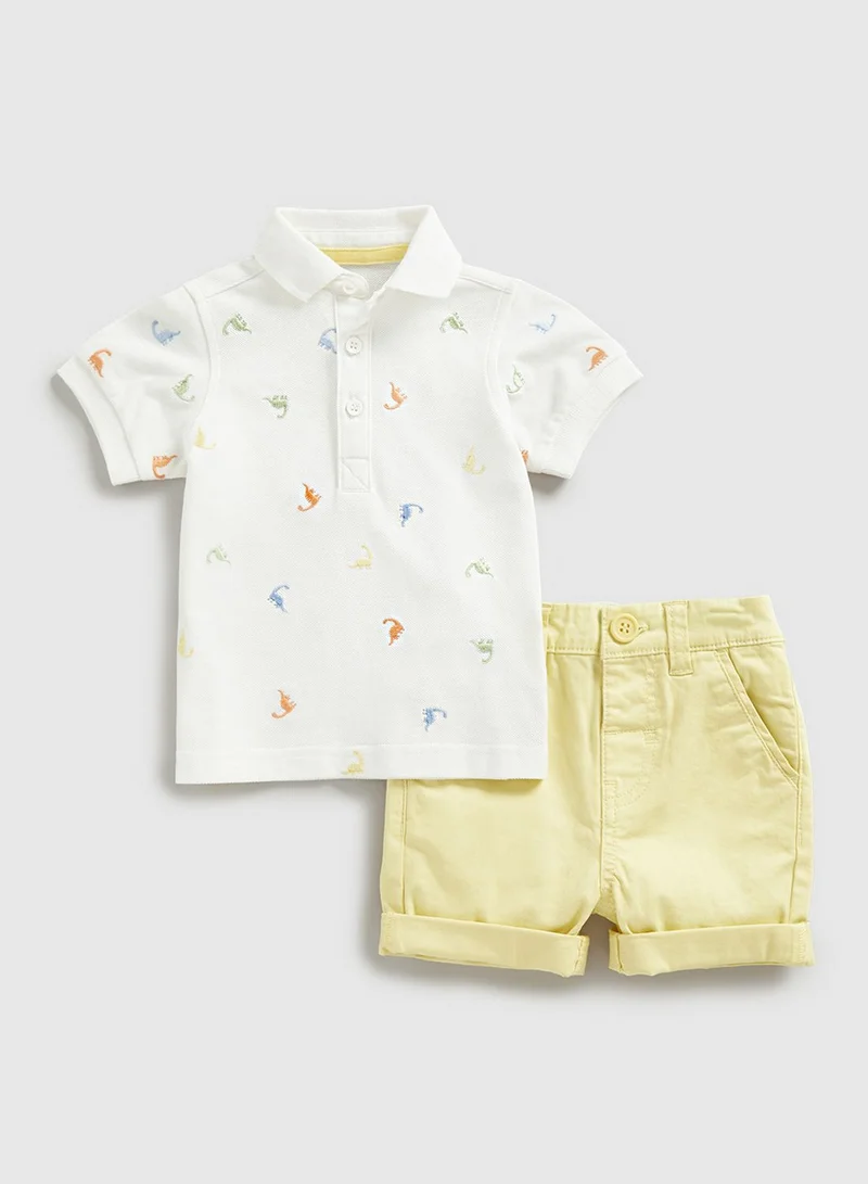 mothercare Kids Dino All Over Printed Polo & Shorts Set