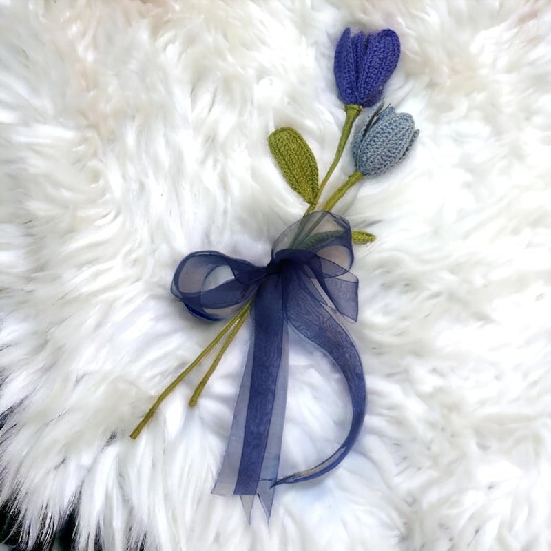 Happy Threads| Handmade Crochet Blue Open Tulips,Eco-Friendly & Elegant Flower Bouquets for Fathers Day & Other Occasions,Best Decorative & Gifting Items for Home and Office - Image 1