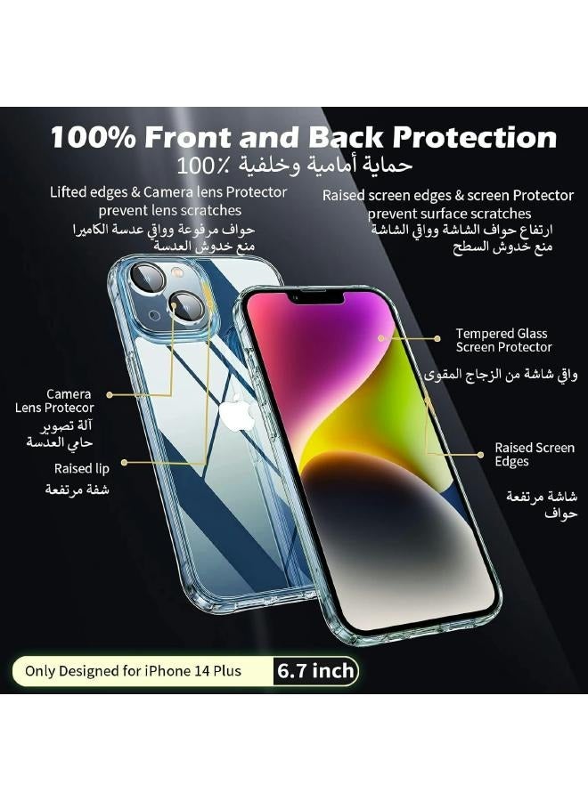 بكج حماية شفاف رفيع لايفون 14 بلس (iPhone 14 Plus) مع عبوة واحدة من واقيات الشاشة من الزجاج المقوى وقطعة واحدة من واقي عدسة الكاميرا، غطاء جوال لـ 14 ببلس (6.7 إنش) 2022 (3in1) - Image 3