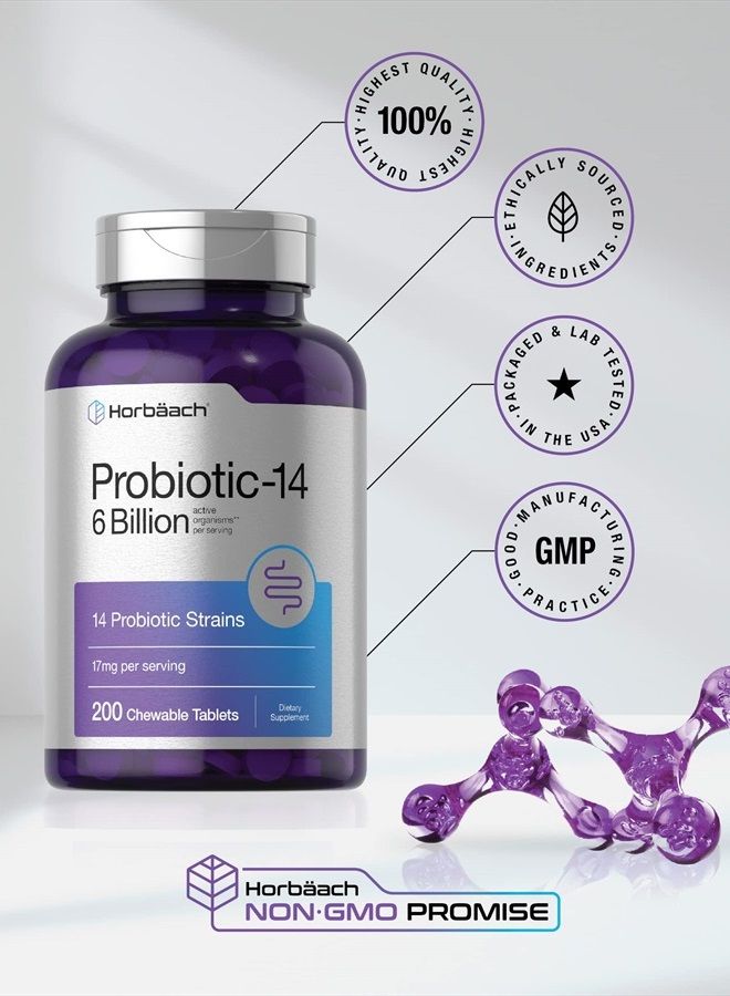 Horbäach Chewable Probiotics 6 Billion CFUs | 200 Tablets | 14 Probiotic Strains | Vegetarian, Non-GMO & Gluten Free Supplement | by Horbaach - Image 5