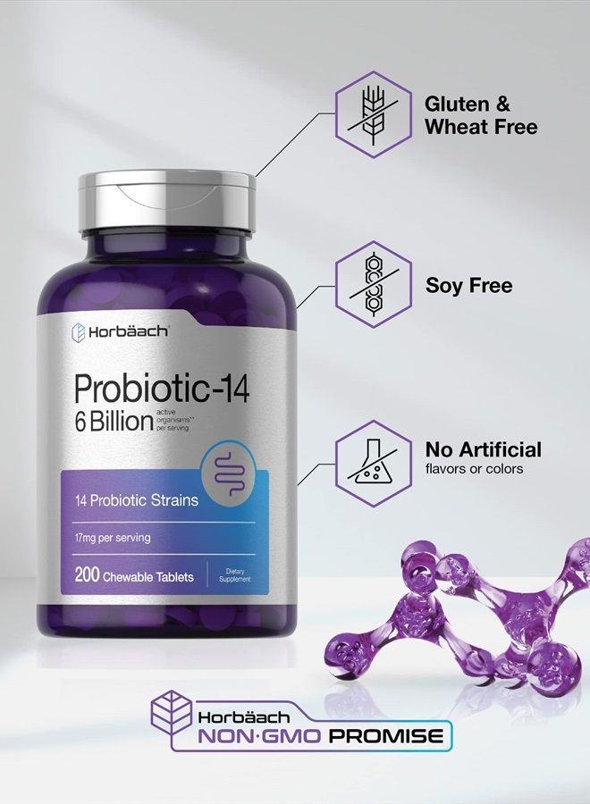 Horbäach Chewable Probiotics 6 Billion CFUs | 200 Tablets | 14 Probiotic Strains | Vegetarian, Non-GMO & Gluten Free Supplement | by Horbaach - Image 4