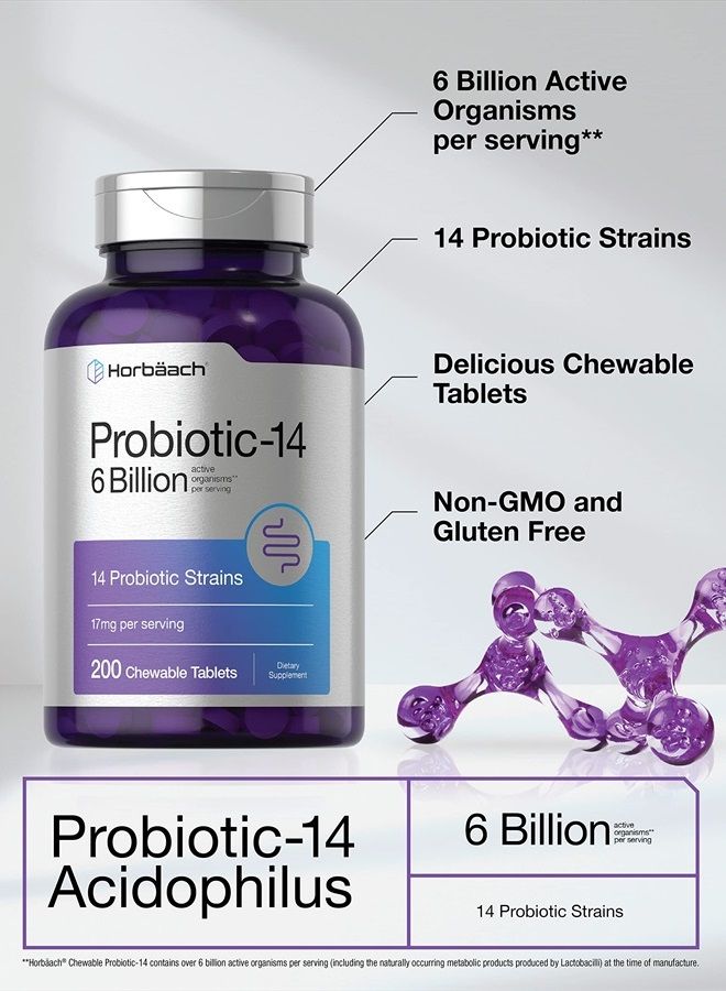 Horbäach Chewable Probiotics 6 Billion CFUs | 200 Tablets | 14 Probiotic Strains | Vegetarian, Non-GMO & Gluten Free Supplement | by Horbaach - Image 3