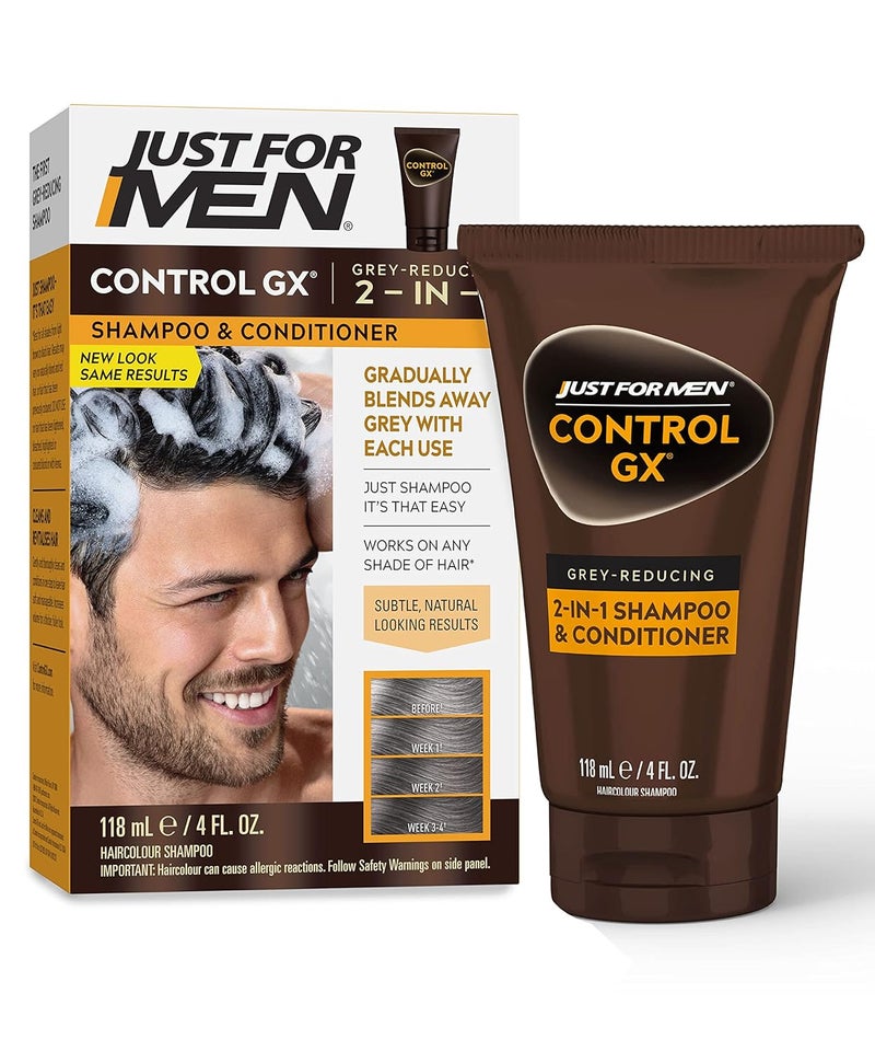 Just For Men Control GX Grey Reducing 2in1 Shampoo and Conditioner Gradual Hair Color for Stronger and Healthier Hair 4 Fl Oz  Pack of 1 Packaging May Vary