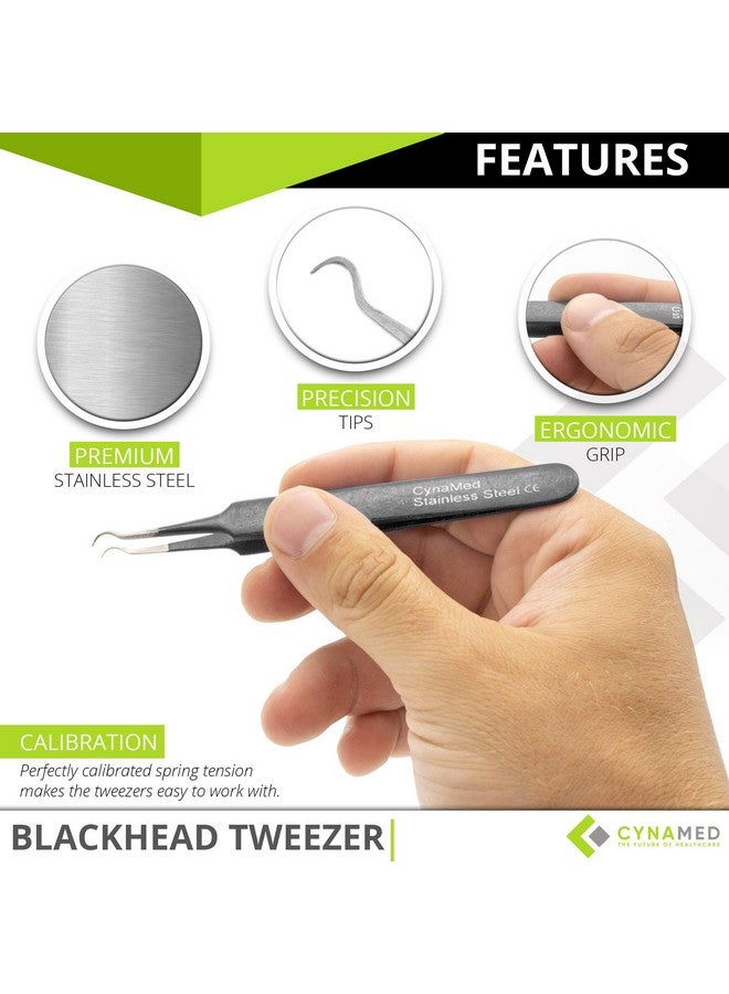 CYNAMED Blackhead Tweezerprofessional Curved Steel Tip Surgical Comedone & Splinter Extractor. Ideal Blemish & Acne Remover Tool Means Flawless Facial Skin (Black) - Image 2