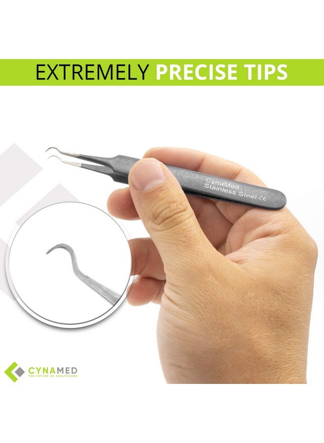 CYNAMED Blackhead Tweezerprofessional Curved Steel Tip Surgical Comedone & Splinter Extractor. Ideal Blemish & Acne Remover Tool Means Flawless Facial Skin (Black) - Image 4