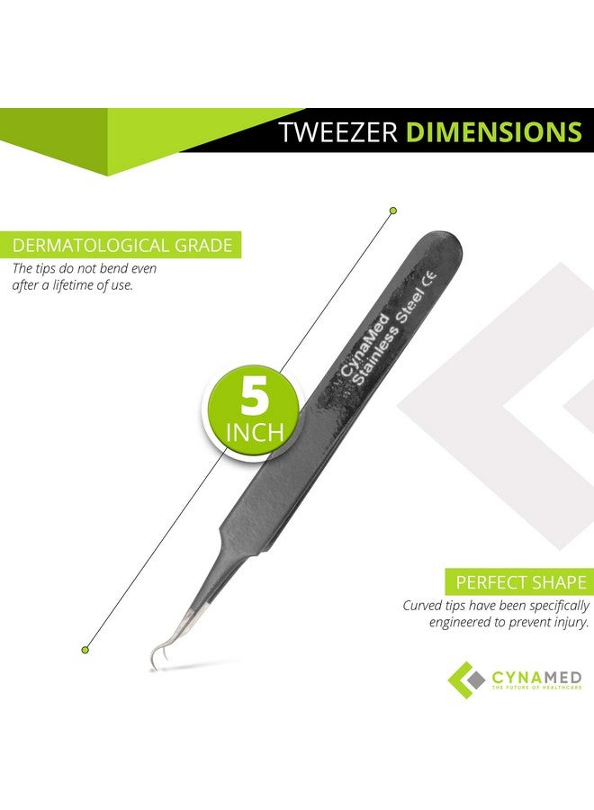 CYNAMED Blackhead Tweezerprofessional Curved Steel Tip Surgical Comedone & Splinter Extractor. Ideal Blemish & Acne Remover Tool Means Flawless Facial Skin (Black) - Image 3