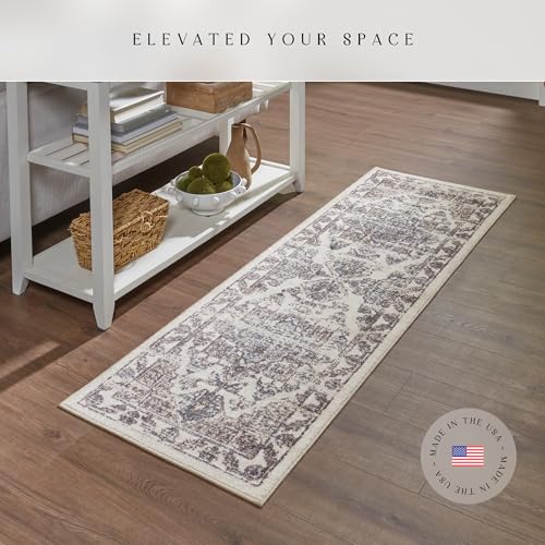 Maples Rugs Distressed Tapestry Vintage Non Slip Runner Rug for Hallway Entry Way Floor Carpet [Made in USA], 2 x 6, Neutral - Image 2