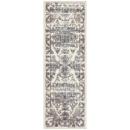 Maples Rugs Distressed Tapestry Vintage Non Slip Runner Rug for Hallway Entry Way Floor Carpet [Made in USA], 2 x 6, Neutral - Image 1