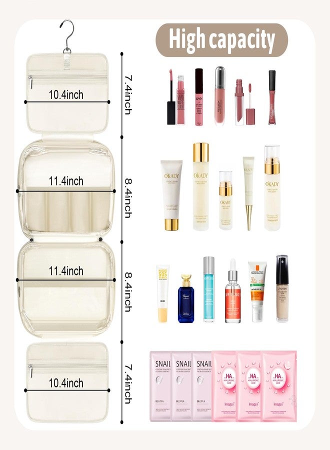 YOPCDJ PU Leather Waterproof Travel Toiletry Bag with Jewelry Organizer, Hanging Travel Bag for Toiletries,Cosmetic Bags for Women Toiletries Organizer with 4 Compartments Portable Travel Essentials - Image 3