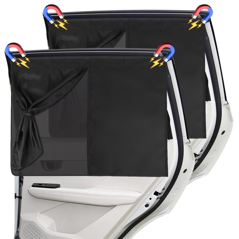 Bukela 2 Pcs Car Window Curtain with Built-In Magnets, Adjustable Magnetic Sun Visor, UV & Heat Protection, Double-Layer Polyester Vehicle Privacy Screen for Travel and Commutes - Image 1