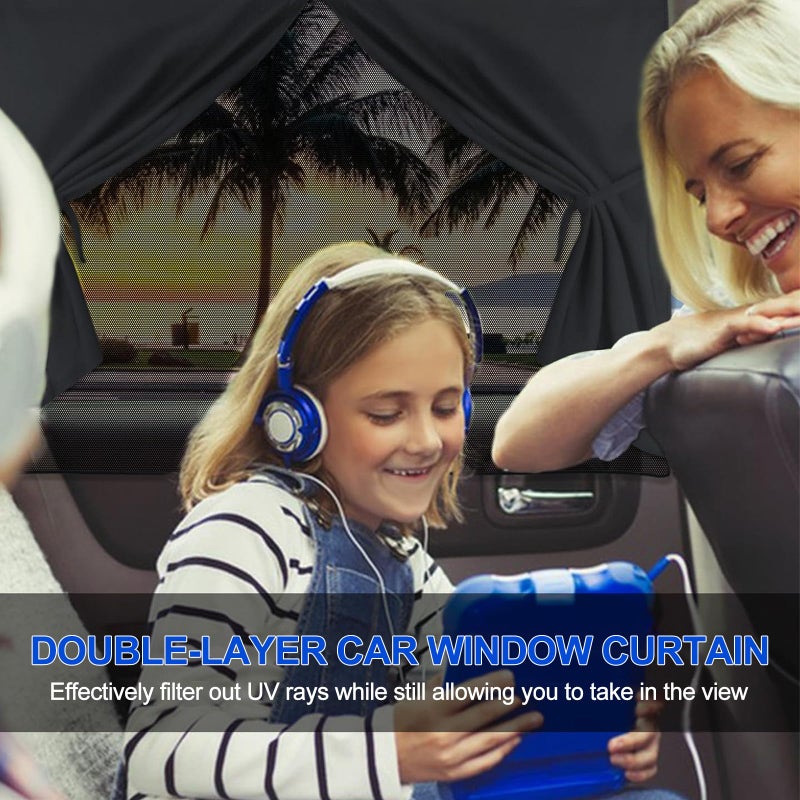 Bukela 2 Pcs Car Window Curtain with Built-In Magnets, Adjustable Magnetic Sun Visor, UV & Heat Protection, Double-Layer Polyester Vehicle Privacy Screen for Travel and Commutes - Image 4