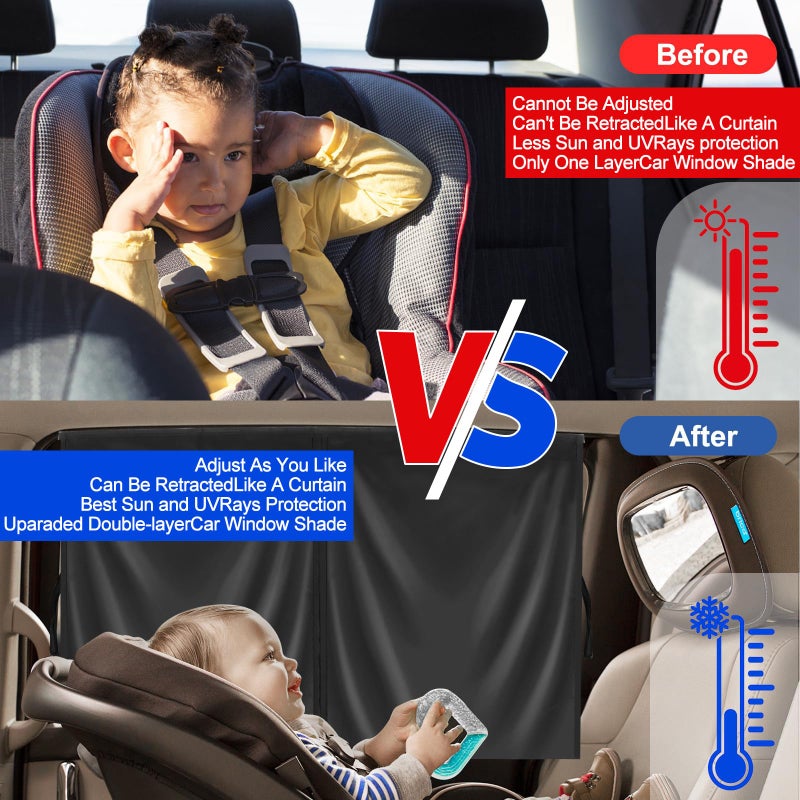 Bukela 2 Pcs Car Window Curtain with Built-In Magnets, Adjustable Magnetic Sun Visor, UV & Heat Protection, Double-Layer Polyester Vehicle Privacy Screen for Travel and Commutes - Image 2