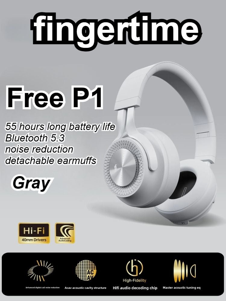 Fingertime P1 Wireless Bluetooth Earbuds, Low Latency ENC Noise Cancelling HiFi Headset, Gray - Image 1