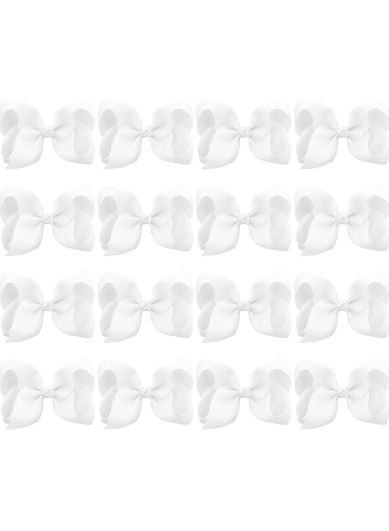 STAR BEJA 16 PCS 4" Hand-made Hair Bow Grosgrain Ribbon Solid Color Hair Bow Alligator Clips Hair Accessories for Little Teen Toddler Girls -White - Image 1