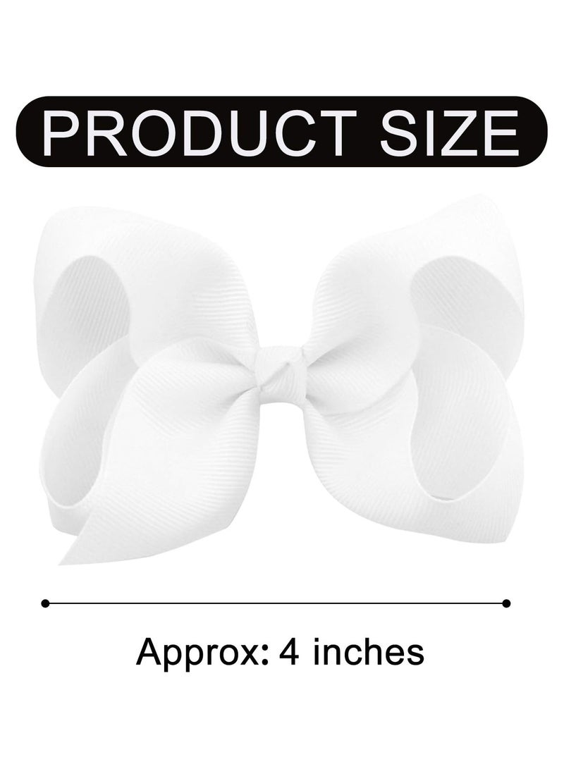STAR BEJA 16 PCS 4" Hand-made Hair Bow Grosgrain Ribbon Solid Color Hair Bow Alligator Clips Hair Accessories for Little Teen Toddler Girls -White - Image 2