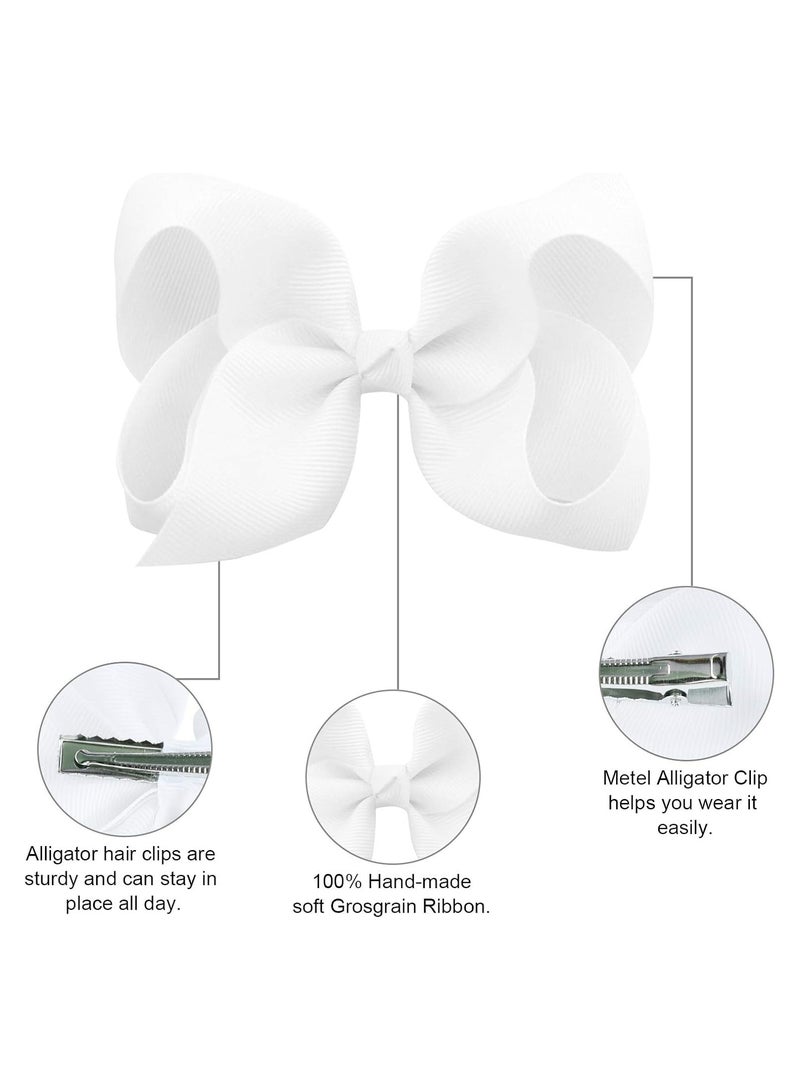 STAR BEJA 16 PCS 4" Hand-made Hair Bow Grosgrain Ribbon Solid Color Hair Bow Alligator Clips Hair Accessories for Little Teen Toddler Girls -White - Image 4