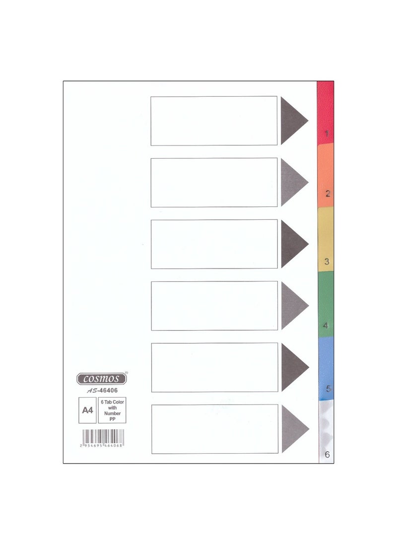 COSMOS COSMOS PVS INDEX DIVIDER 6 COLOR TABS WITH NUMBER. 1X50PCS 