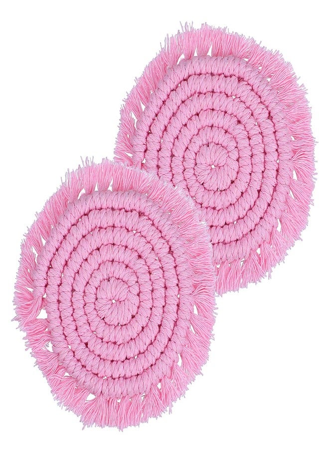 Classicseali 2PCS Car Cupholder Coaster,3.54In Cotton Knitted Car Cup Coasters Pink, Bohemian Style Pink Cars Cups Coasters, Lace Weaving, Suitable for Most Models Such as SUV, Truck, Van and Boat - Image 1