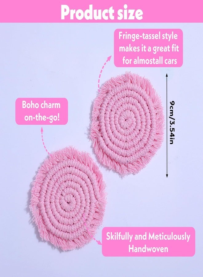Classicseali 2PCS Car Cupholder Coaster,3.54In Cotton Knitted Car Cup Coasters Pink, Bohemian Style Pink Cars Cups Coasters, Lace Weaving, Suitable for Most Models Such as SUV, Truck, Van and Boat - Image 2