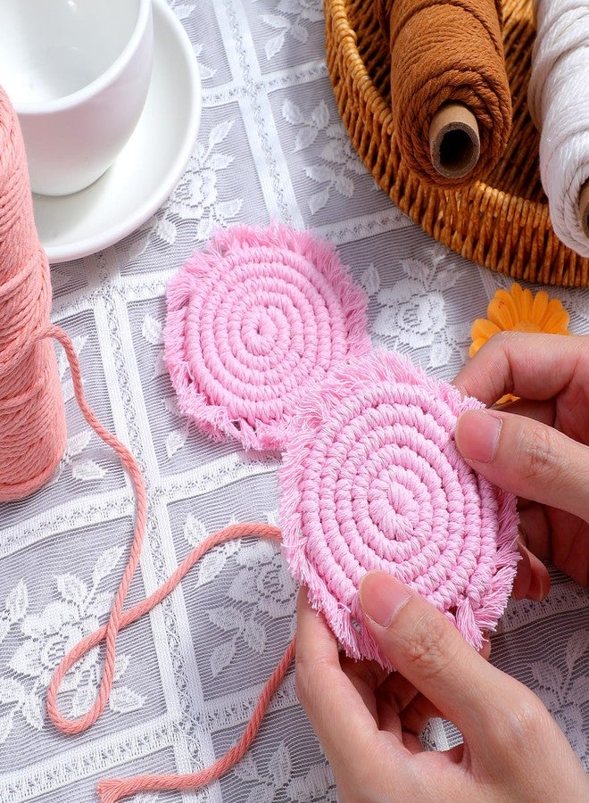 Classicseali 2PCS Car Cupholder Coaster,3.54In Cotton Knitted Car Cup Coasters Pink, Bohemian Style Pink Cars Cups Coasters, Lace Weaving, Suitable for Most Models Such as SUV, Truck, Van and Boat - Image 3