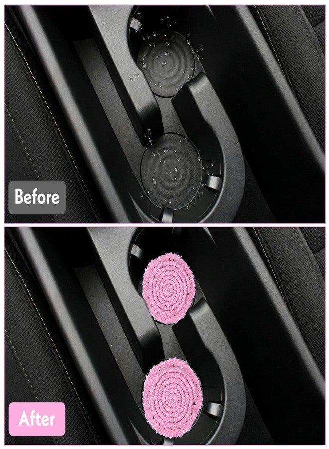 Classicseali 2PCS Car Cupholder Coaster,3.54In Cotton Knitted Car Cup Coasters Pink, Bohemian Style Pink Cars Cups Coasters, Lace Weaving, Suitable for Most Models Such as SUV, Truck, Van and Boat - Image 4