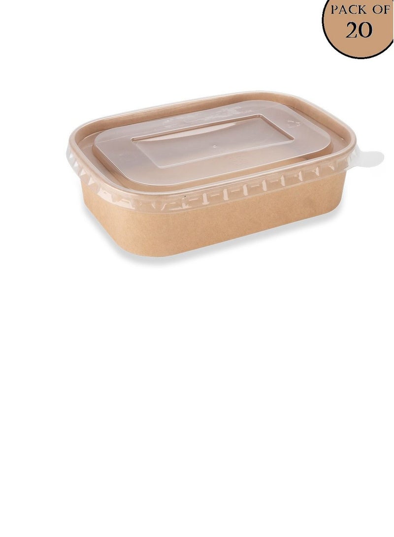 ProdelPak Rectangle Bowl Brown With PP Lid Pack of 20 Pieces - Image 1