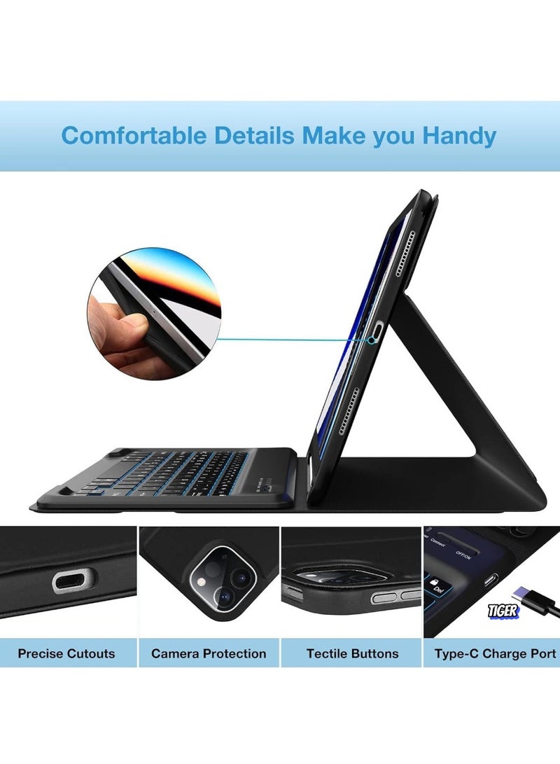 TIGER Case for iPad Air 13-inch (M2, 2024) & iPad Pro 12.9" (6th/5th/4th/3rd Gen) – Detachable Wireless Bluetooth Keyboard, Slim Folio Smart Cover with Pencil Holder – Black - Image 2