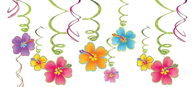 Festiko®Luau Party Hanging Swirl Decorating Kit 12 pcs, Multi Color, Assorted Sizes - Image 5