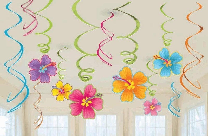 Festiko®Luau Party Hanging Swirl Decorating Kit 12 pcs, Multi Color, Assorted Sizes - Image 2