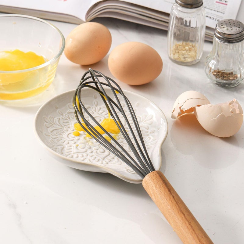 Howise Farmhouse Ceramic Spoon Rests Holder for Kitchen Counter Stove Top (White-A2) - Image 3
