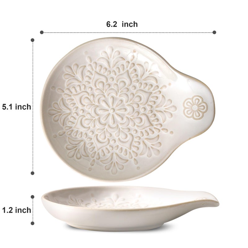 Howise Farmhouse Ceramic Spoon Rests Holder for Kitchen Counter Stove Top (White-A2) - Image 2