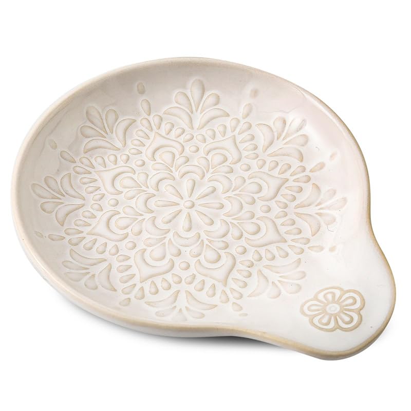 Howise Farmhouse Ceramic Spoon Rests Holder for Kitchen Counter Stove Top (White-A2) - Image 1