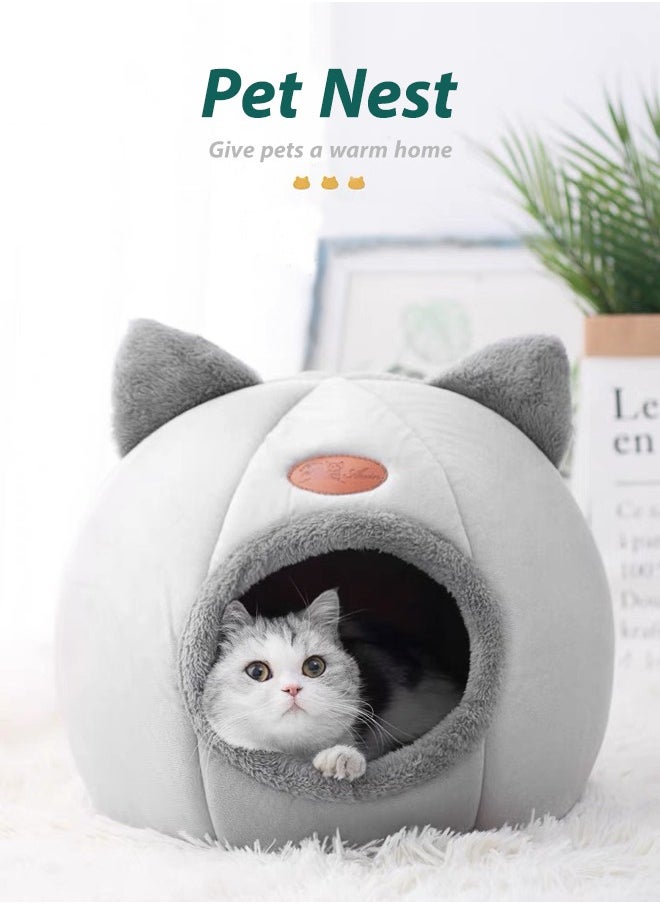 Generic Warm Cat Bed Winter Soft Comfortable Pet Nest Indoor Semi-Enclosed Pet Cat Dog Sleeping Tent House Cave Cat Cave Bed Pet Nest Cat House Indoor  - Image 1