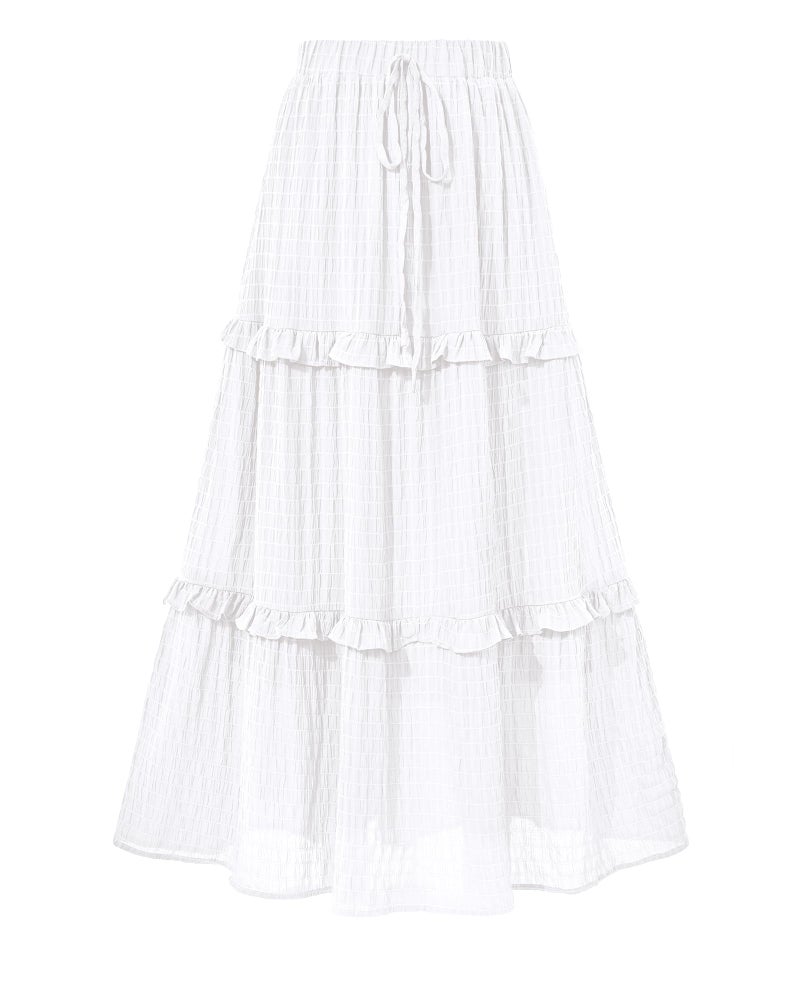 BTFBM Women's Long Summer Skirt 2025 Elegant High Waist Cocktail Party Wedding Guest Dress Flared A-Line Midi Skirts(White,Small) - Image 1