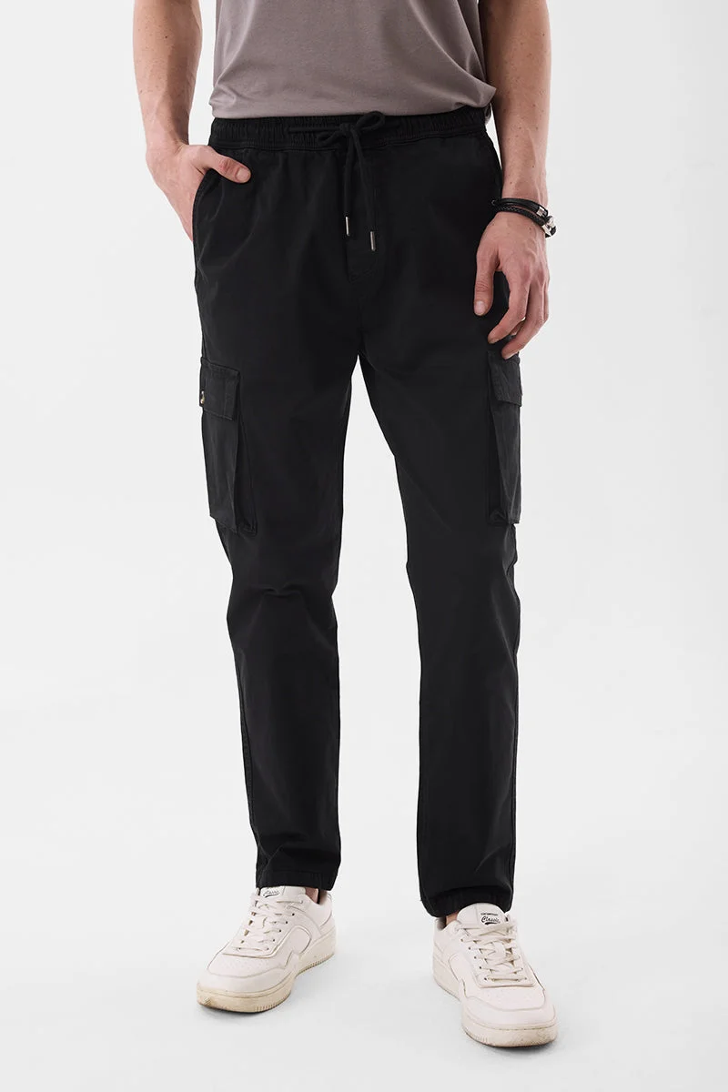 SNITCH بنطلون كارجو أسود بقصة ضيقة وخصر متوسط