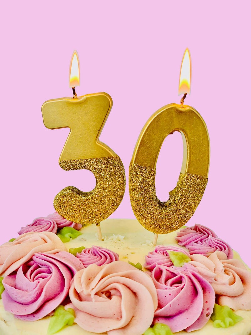 Talking Tables Gold Glitter Number 3 Candle-Premium Quality Cake Topper Decoration Pretty, Sparkly For Kids, Adults, 30th Birthday Party, Anniversary, Milestone, Height 8cm, 3" - Image 4