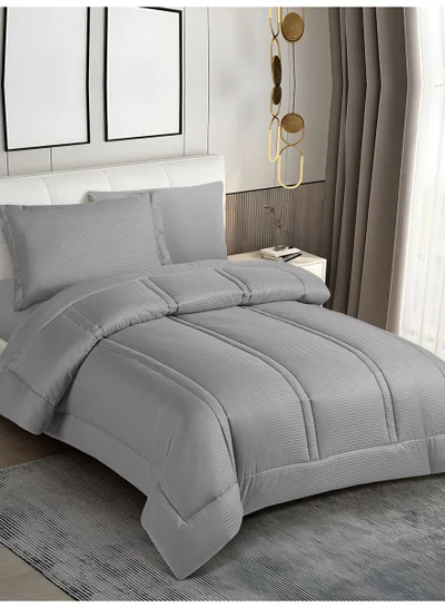 Donetella Bedding Comforter Set Single  Size, 4-Pcs Bed Set Fits 120x200 Cms -Hotel Striped  Bedding Set-All Season- Brushed Microfiber (طقم مفرش سرير فندقي)