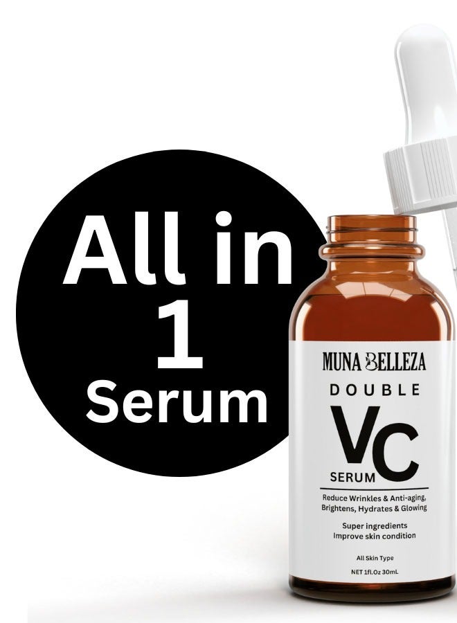 Double Vitamin C Face Serum for Wrinkle Reduction, Anti-Aging, Brightening, Hydration & Glowing Skin with Hyaluronic Acid, Collagen, Suitable for All Skin Types, For Men and Women
