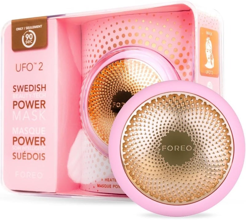 FOREO UFO 2 Full Facial LED Mask Treatment Full LED Spectrum Red Light Therapy Face Masks Beauty Treatment Warming Cooling Face Massager Moisturiser Increased Skin Care Absorption Pearl Pink