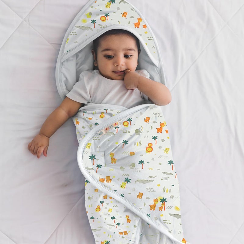 TIDY SLEEP New Born Baby Wrapper Nap Nest All Season Soft Swaddle Fluffy 2 Layered AC Wrapping Receiving Blanket for Baby Boys and Baby Girls Jungle Safari