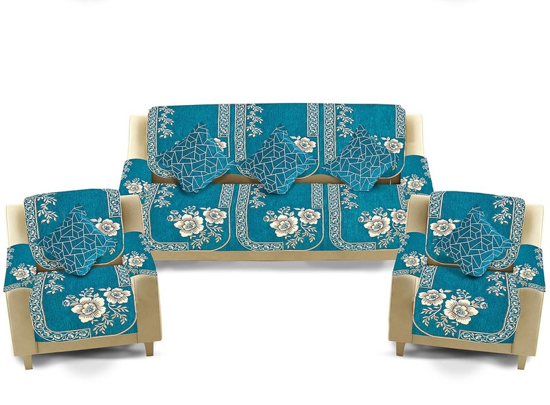 Dazzling DECOR Velvet Sofa Cover with Arm Cover and Cushion Covers Set of 5 Seater Sofa Covers 3 Seater and 2 Seater Full Cover Set for Couch Seat Heavy Fabric Sofa Slip Protector 201_Aqua - Image 2