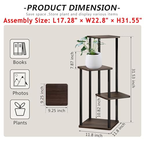 AZERPIAN Plant Stand 4 Tier Indoor Metal Flower Shelf for Multiple Plants Corner Tall Flower Holders for Patio Garden Living Room Balcony Bedroom, Black oak - Image 4