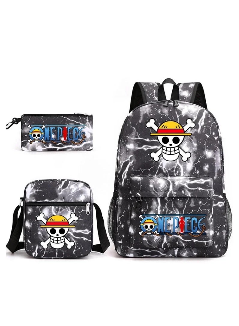 3PCS Backpack Set,One Piece School Backpack,Large Capacity Casual Backpack with Lunch Bag and Pencil case for Boys Girls Students