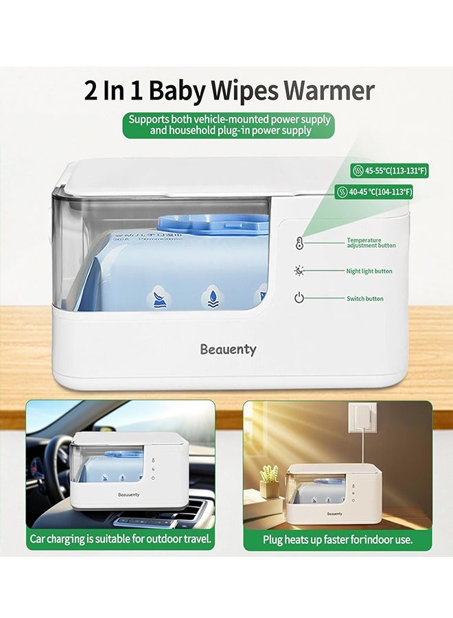 Beauenty Baby Wipe Warmer for Car and Home Use – 2-Level Temperature Control  Silent & Even Heating  Built-in Light  Keeps Wipes Warmer Moist – Large Capacity Diaper Wipes Dispenser for Babies - Image 3