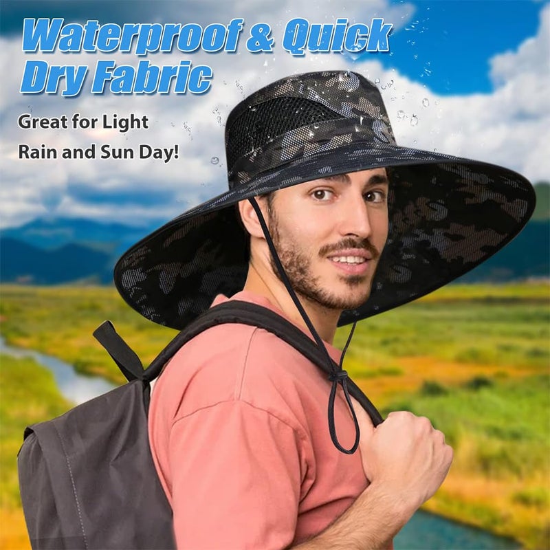 GUSTAVE ® Hat for Men, UPF50+ Extra Wide Brim Bucket Hat - Breathable & Adjustable Sun Hat with Flip-Up Design, for Men & Women - Ideal for Fishing, Hiking & Beach Trips, Camouflage - Image 4
