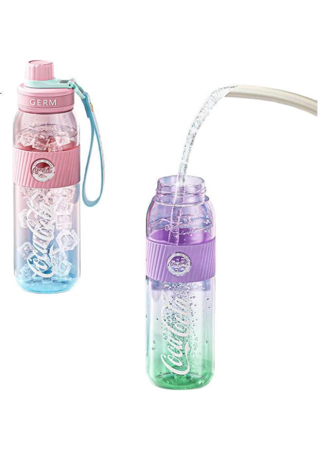 Germ (Germ) Coca-Cola Summer Plastic Cup With Straw High Temperature Resistant Large Capacity Sports Water Bottle 700Ml Green Wipe - Image 1