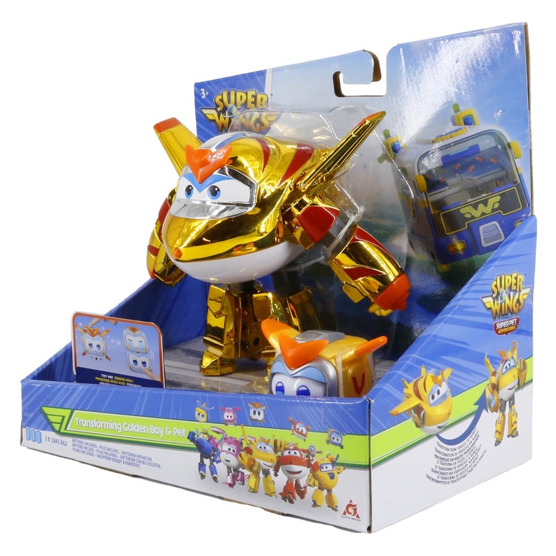 Super Wings 5" Transforming 2-Pack Supercharged Golden Boy & Super Pet with Light Effect, Season 7 Airplane to Robot Transformable Toys, Preschool Birthday Gifts for Kids 3+ - Image 4