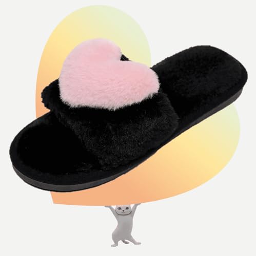 Crazy Lady Women's LOVE Slippers Fuzzy Fluffy Memory Foam House Shoes Open Toe Indoor and Outdoor(01/Pink, 7.5-8.5 M US) - Image 4