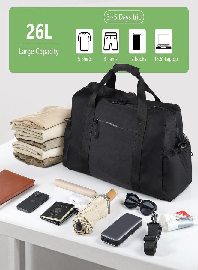 FOREGOER Weekender Travel Bag with Laptop Compartment 26L, 20×10×8 Personal Item Duffle Bag, Waterproof Nylon Carry-On Overnight Travel Bag for women men, Hospital Bag for Labor and Delivery(Black) - Image 2
